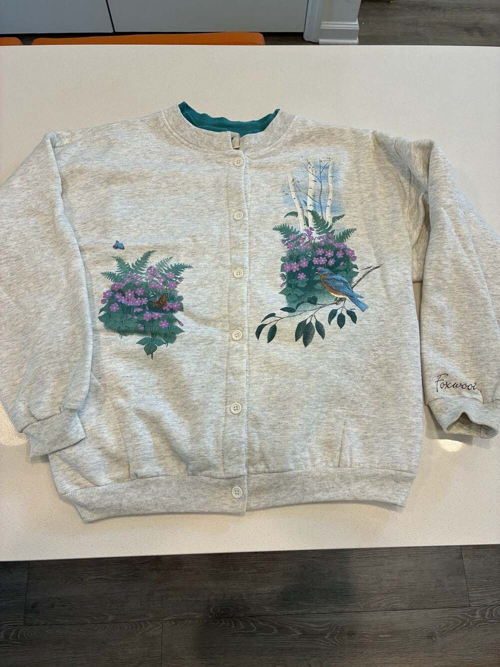 Artisans Floral Bird Button Cardigan Sweatshirt